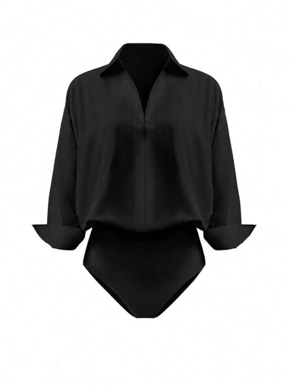 Classic Black Collared Bodysuit Top